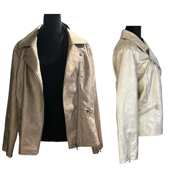 Baccini Jackets & Blazers - Baccini Metallic Gold Faux Leather Biker Motorcycle Bomber Jacket Women Size